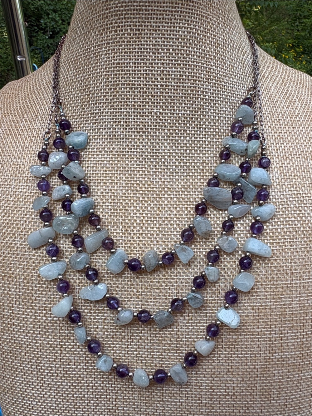Espirito Santo Aquamarine & amethyst 3 tier necklace